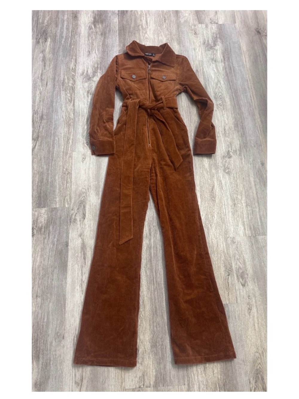 Nasty Gal Rust Corduroy Belted Jumpsuit - Picture 2 of 3
